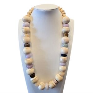 Carved Gemstone Bone Round Bead Vintage Necklace